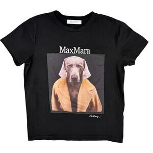 MaxMara Black Short Sleeve Tee with Dog Print